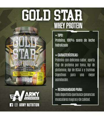 Gold Star Whey Protein 5lbs de Army Nutrition sabor Snickers