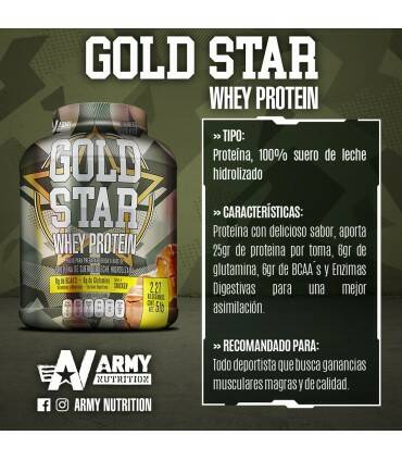 Gold Star Whey Protein 5lbs de Army Nutrition sabor Snickers