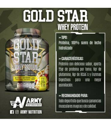 Gold Star Whey Protein 5lbs de Army Nutrition sabor Waffle de Vainilla